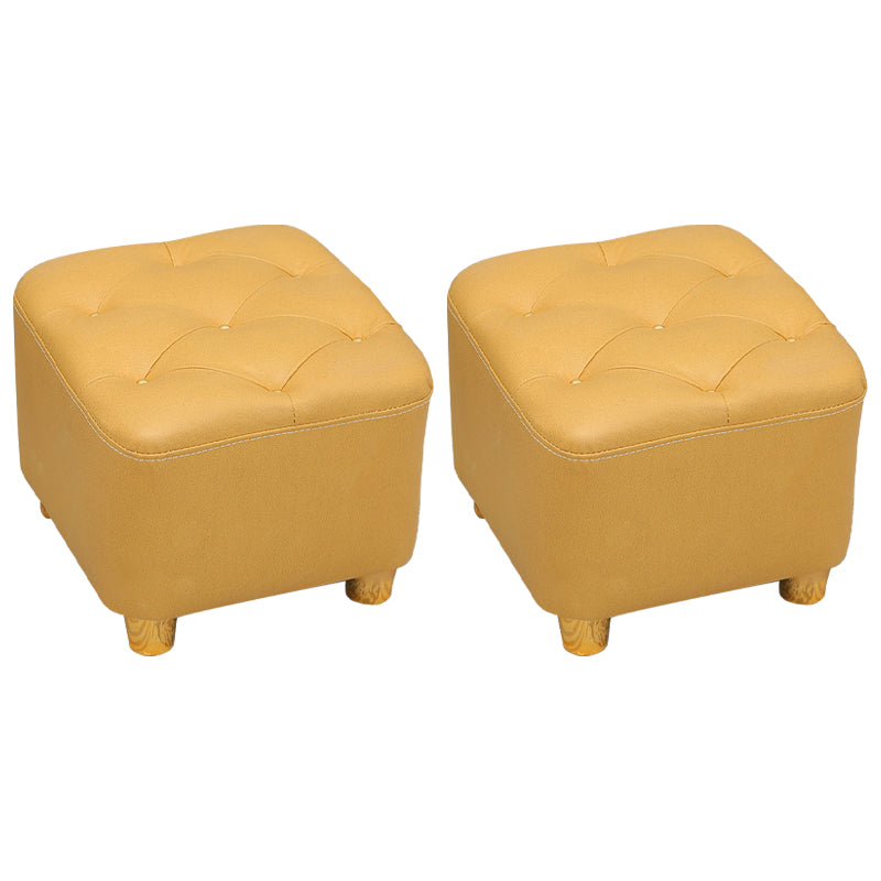 Modern Square Standard Stain Resistant Line Leather Pouf for Living Room