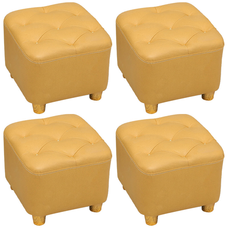 Modern Square Standard Stain Resistant Line Leather Pouf for Living Room