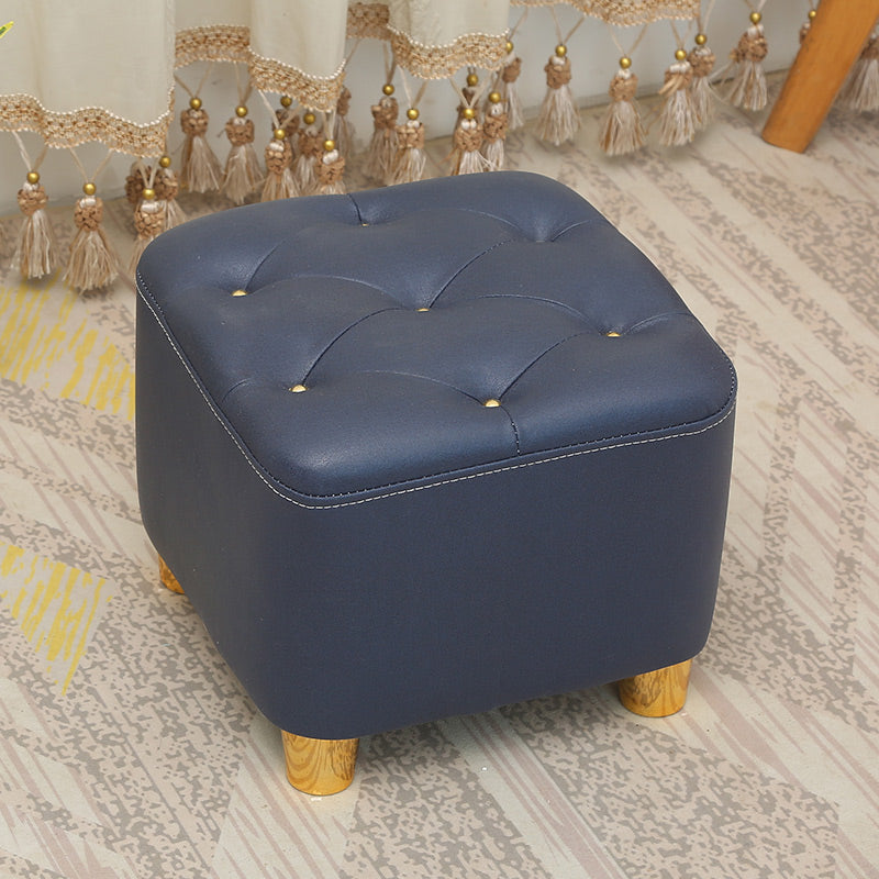 Modern Square Standard Stain Resistant Line Leather Pouf for Living Room