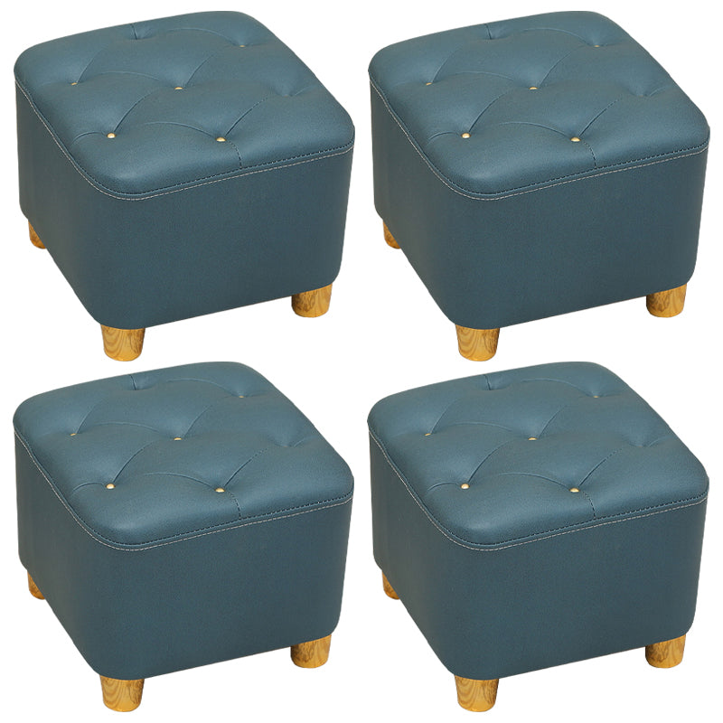 Modern Square Standard Stain Resistant Line Leather Pouf for Living Room