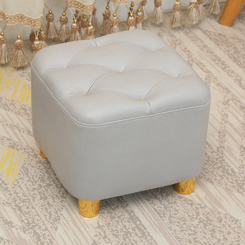 Modern Square Standard Stain Resistant Line Leather Pouf for Living Room