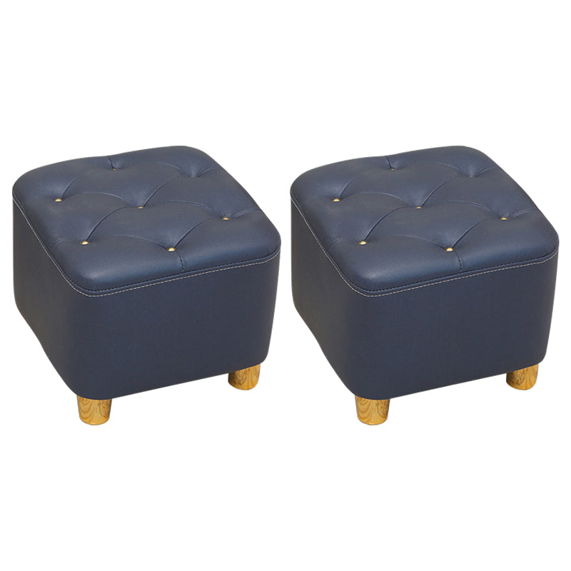 Modern Square Standard Stain Resistant Line Leather Pouf for Living Room