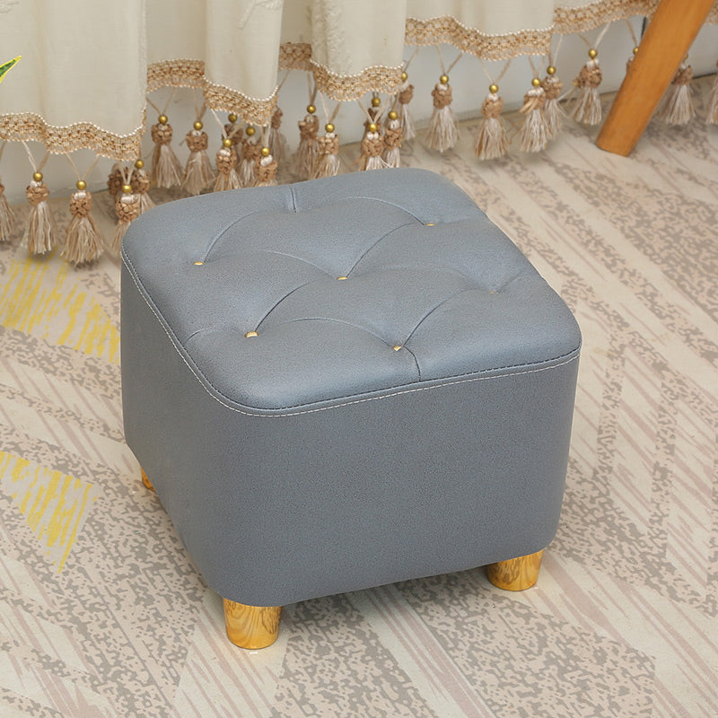 Modern Square Standard Stain Resistant Line Leather Pouf for Living Room