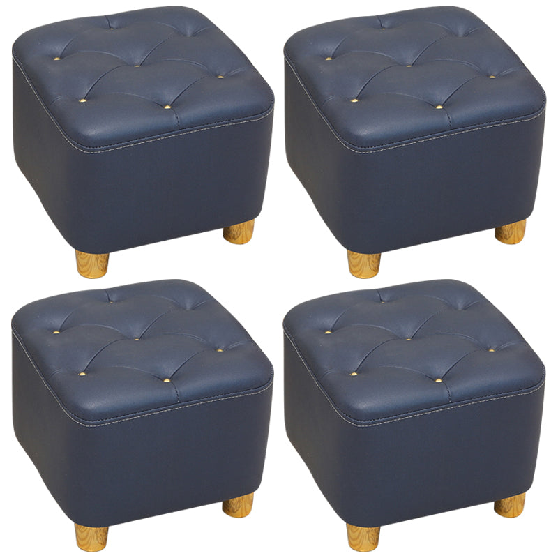 Modern Square Standard Stain Resistant Line Leather Pouf for Living Room