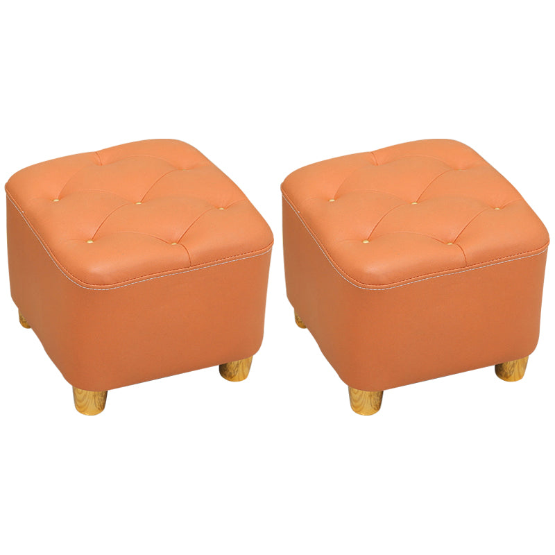 Modern Square Standard Stain Resistant Line Leather Pouf for Living Room