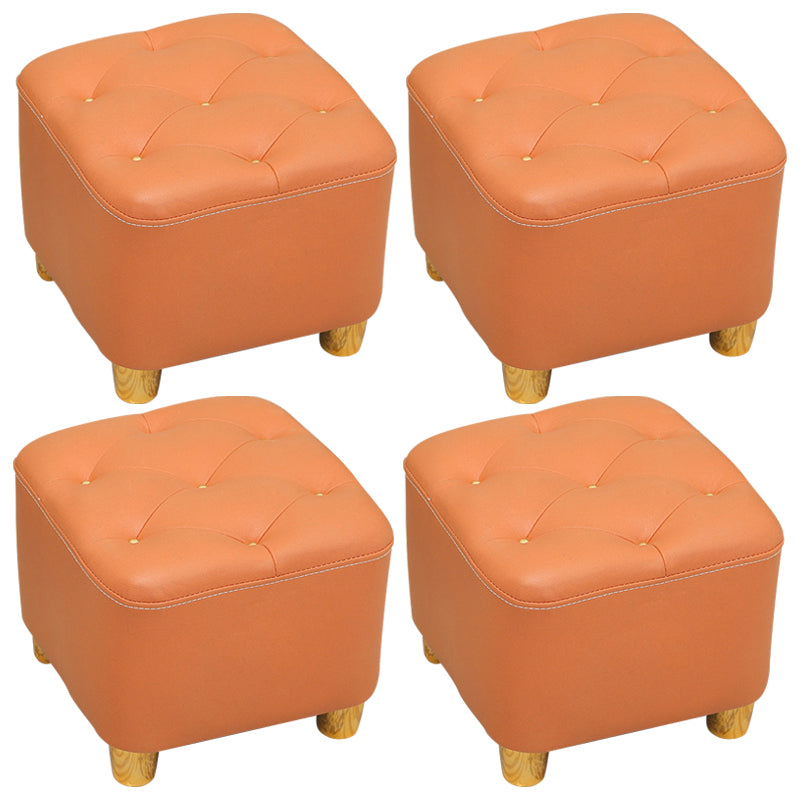 Modern Square Standard Stain Resistant Line Leather Pouf for Living Room