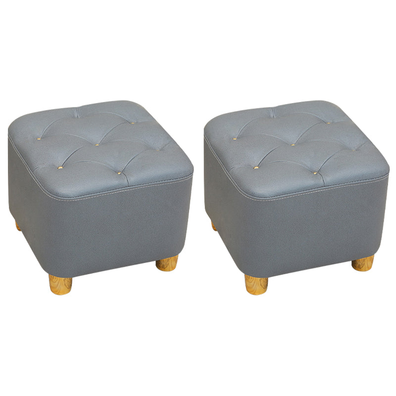 Modern Square Standard Stain Resistant Line Leather Pouf for Living Room