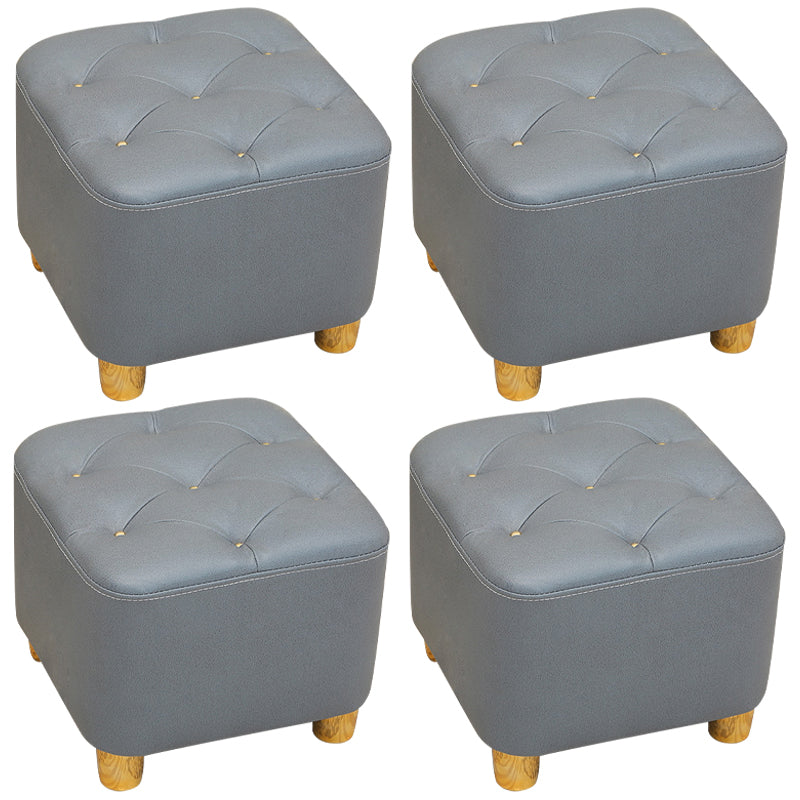 Modern Square Standard Stain Resistant Line Leather Pouf for Living Room