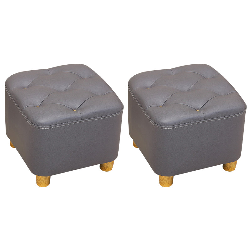 Modern Square Standard Stain Resistant Line Leather Pouf for Living Room