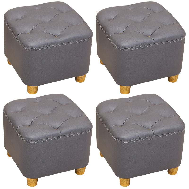 Modern Square Standard Stain Resistant Line Leather Pouf for Living Room