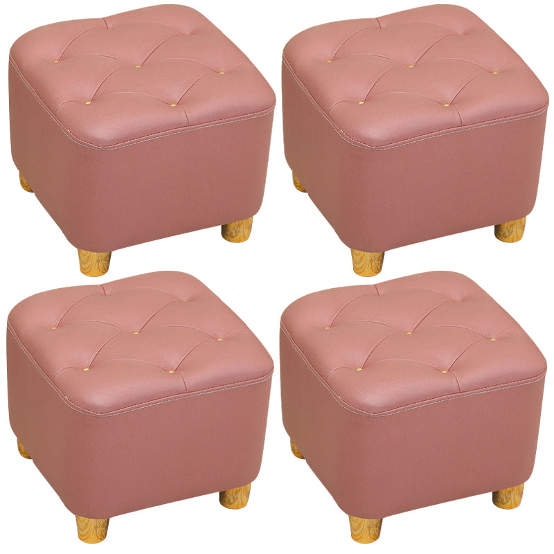 Modern Square Standard Stain Resistant Line Leather Pouf for Living Room