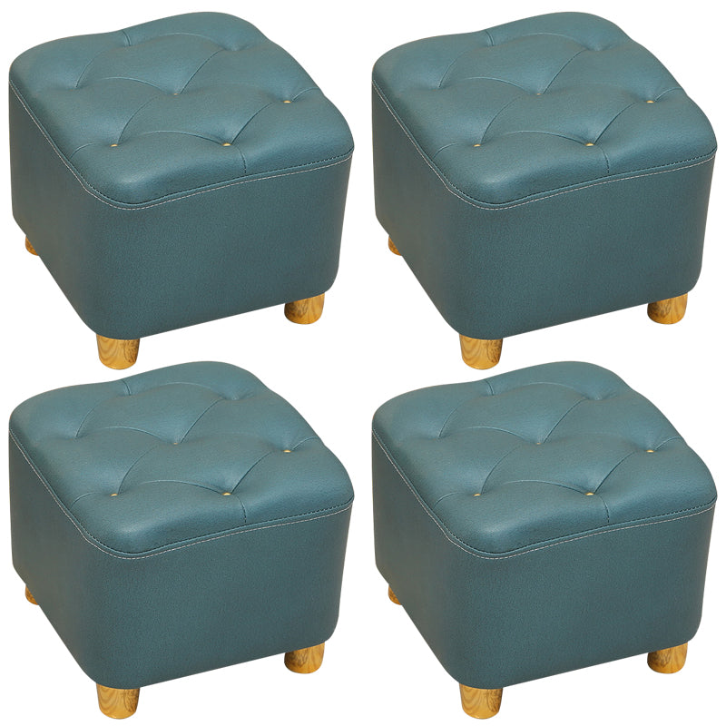 Modern Square Standard Stain Resistant Line Leather Pouf for Living Room