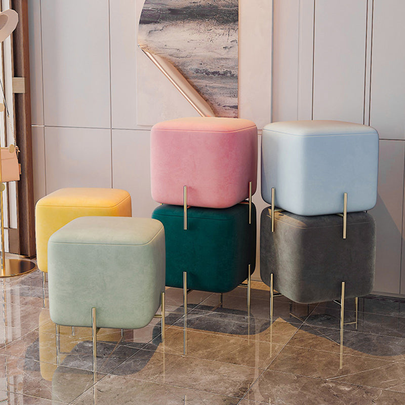 Glam Square Target Pouf Plain Velvet Metal Frame Water Resistant Couch Ottoman