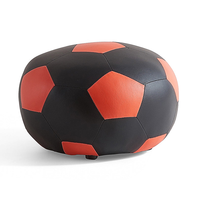 Modern Ottoman Football Pattern Faux Leather Indoor Round Pouf Chair