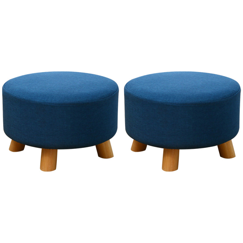 Contemporary Round Ottoman Footrest Plain Cotton Fade Resistant Sherpa Pouf