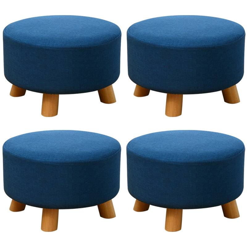 Contemporary Round Ottoman Footrest Plain Cotton Fade Resistant Sherpa Pouf