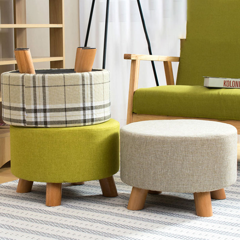 Contemporary Round Ottoman Footrest Plain Cotton Fade Resistant Sherpa Pouf