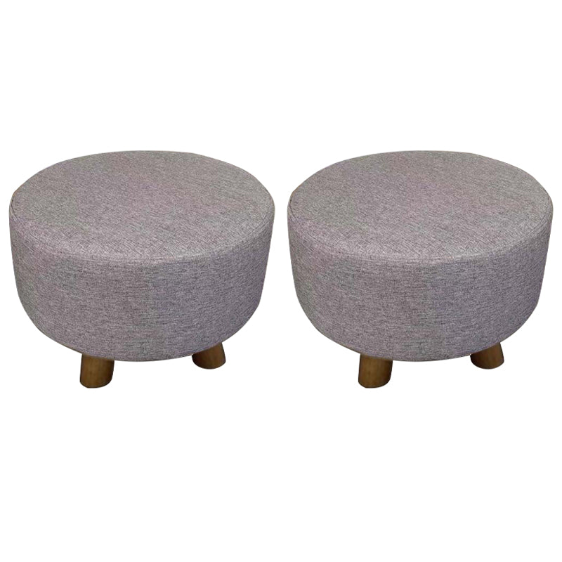 Contemporary Round Ottoman Footrest Plain Cotton Fade Resistant Sherpa Pouf