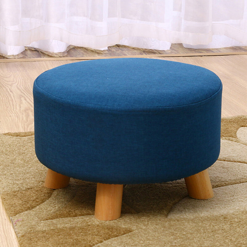 Contemporary Round Ottoman Footrest Plain Cotton Fade Resistant Sherpa Pouf