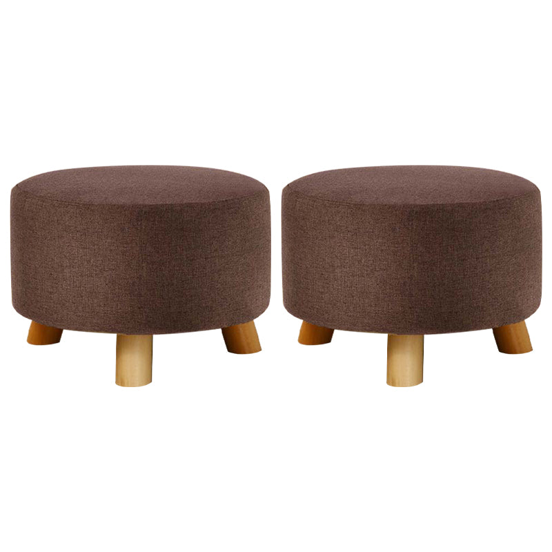 Contemporary Round Ottoman Footrest Plain Cotton Fade Resistant Sherpa Pouf