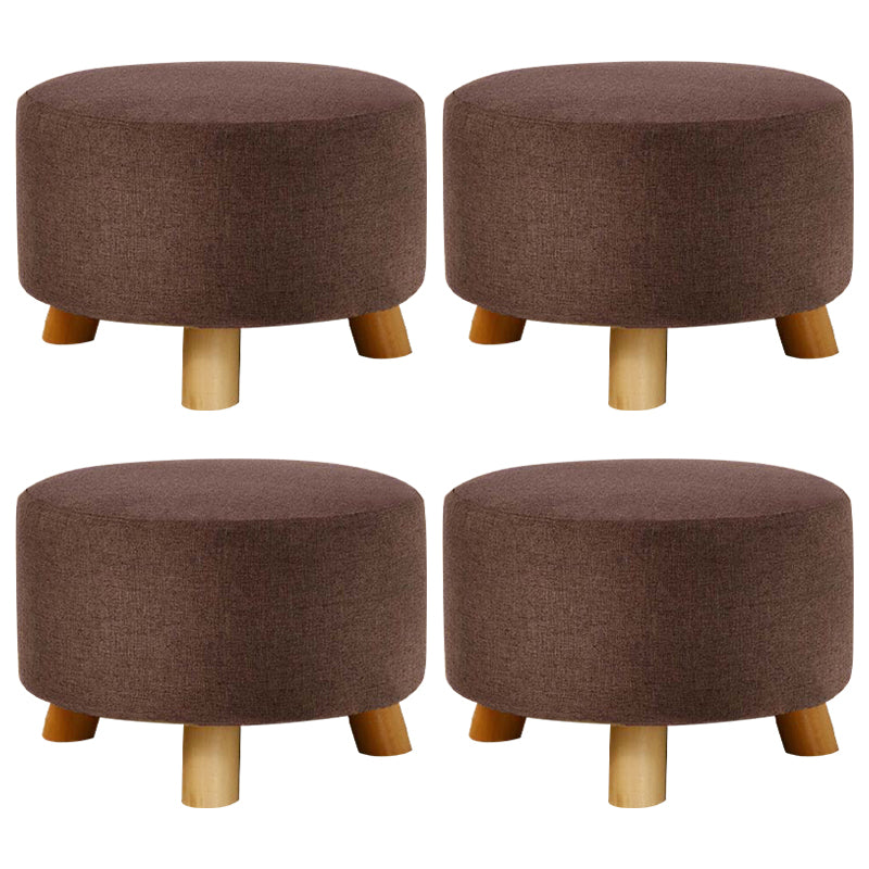 Contemporary Round Ottoman Footrest Plain Cotton Fade Resistant Sherpa Pouf