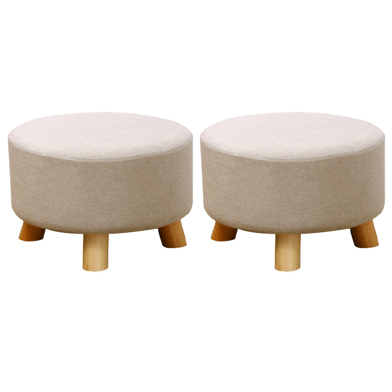 Contemporary Round Ottoman Footrest Plain Cotton Fade Resistant Sherpa Pouf