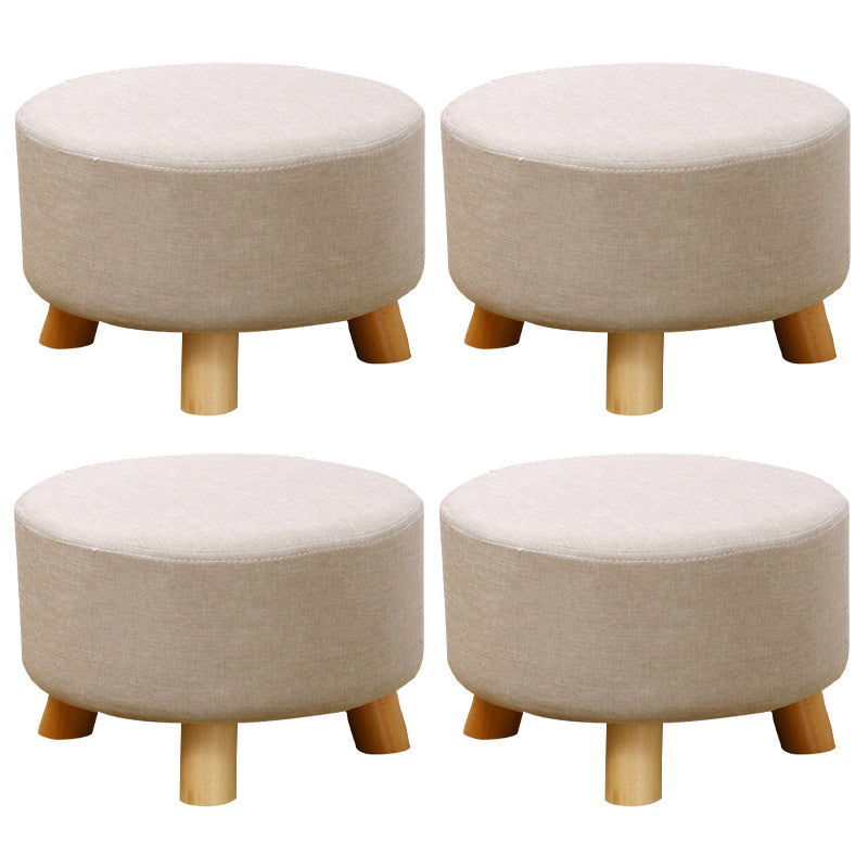 Contemporary Round Ottoman Footrest Plain Cotton Fade Resistant Sherpa Pouf