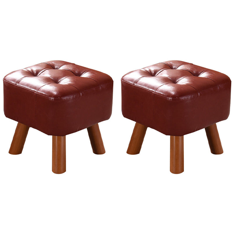 Modern Tufted Ottoman Water Resistant Genuine Leather Square Footstools Ottoman