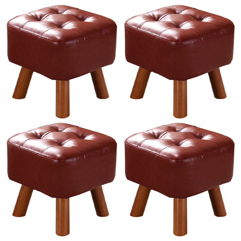 Modern Tufted Ottoman Water Resistant Genuine Leather Square Footstools Ottoman