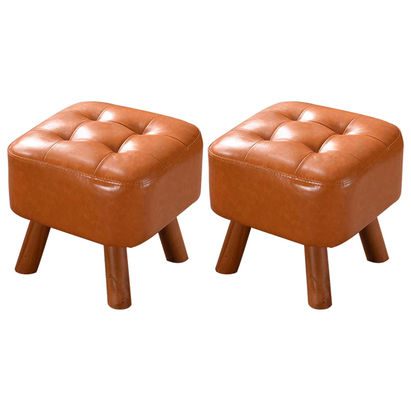 Modern Tufted Ottoman Water Resistant Genuine Leather Square Footstools Ottoman