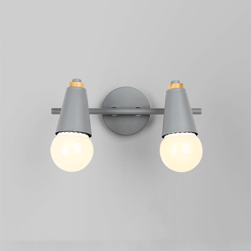 Modern Wood Wall Sconce Geometric Shape Wall Light with Metal Shade for Bedroom