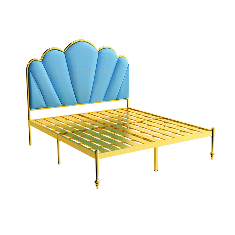 Glam Metal Panel Bed with Fabric Camelback Upholstered Headboard