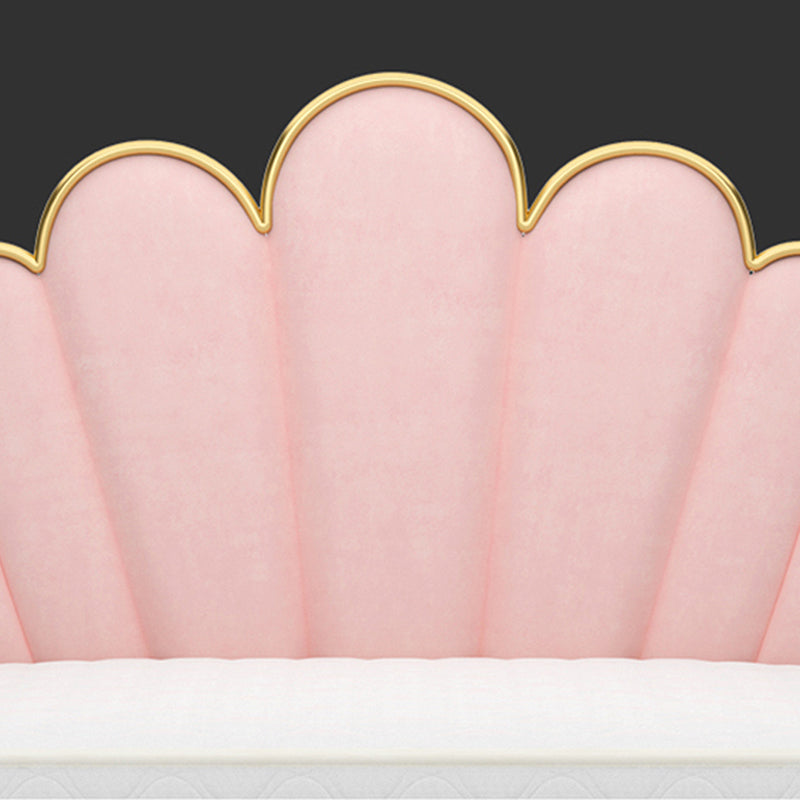 Glam Metal Panel Bed with Fabric Camelback Upholstered Headboard