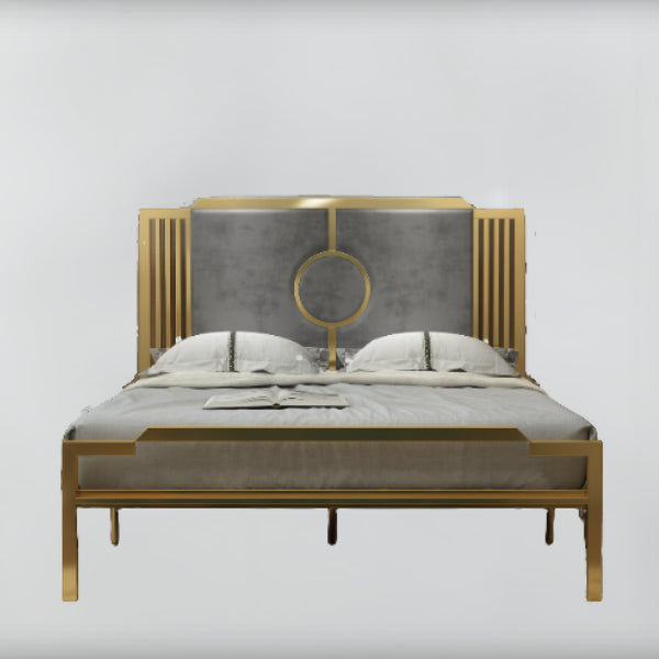 78.74" Wire-Grid Bed Frame, Glam Metal Bed with Headboard and Footboard