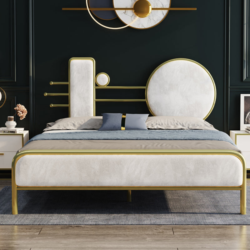 Glam Open-Frame Bed with Velvet Open-Frame Headboard and Metal Legs Bed
