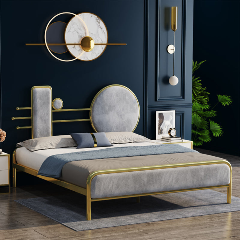 Glam Open-Frame Bed with Velvet Open-Frame Headboard and Metal Legs Bed