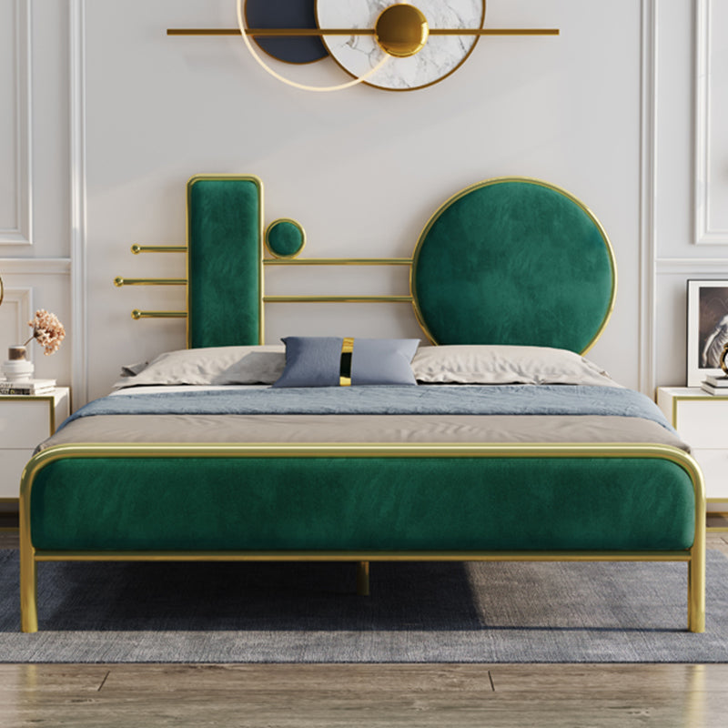 Glam Open-Frame Bed with Velvet Open-Frame Headboard and Metal Legs Bed