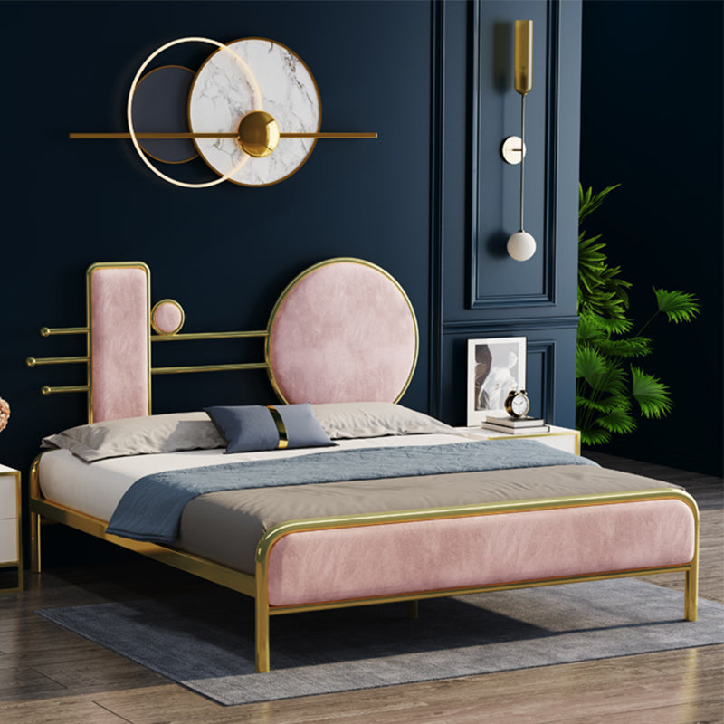 Glam Open-Frame Bed with Velvet Open-Frame Headboard and Metal Legs Bed