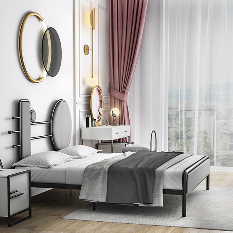 Glam Open-Frame Bed with Velvet Open-Frame Headboard and Metal Legs Bed
