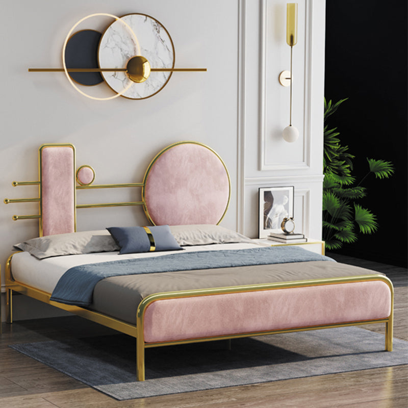 Glam Open-Frame Bed with Velvet Open-Frame Headboard and Metal Legs Bed