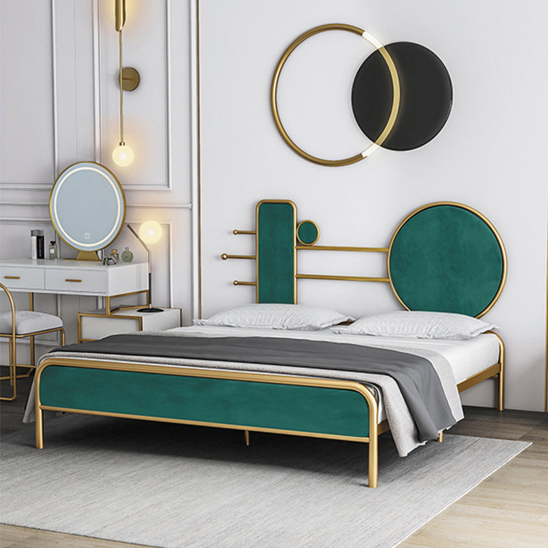 Glam Open-Frame Bed with Velvet Open-Frame Headboard and Metal Legs Bed
