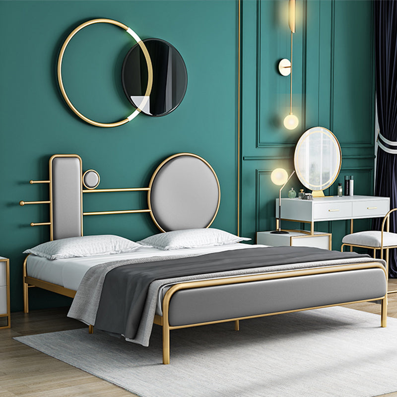 Glam Open-Frame Bed with Velvet Open-Frame Headboard and Metal Legs Bed
