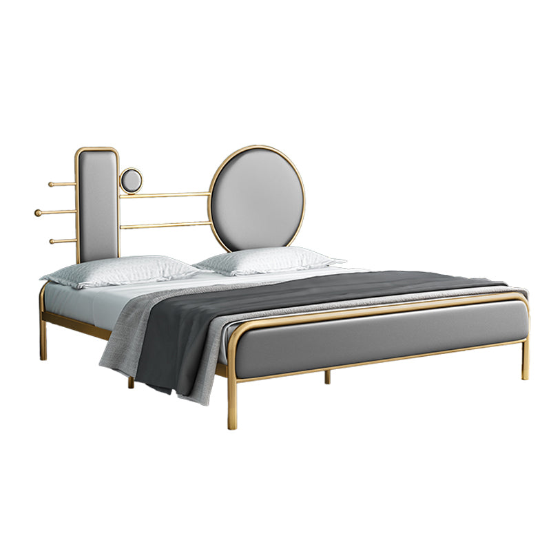 Glam Open-Frame Bed with Velvet Open-Frame Headboard and Metal Legs Bed