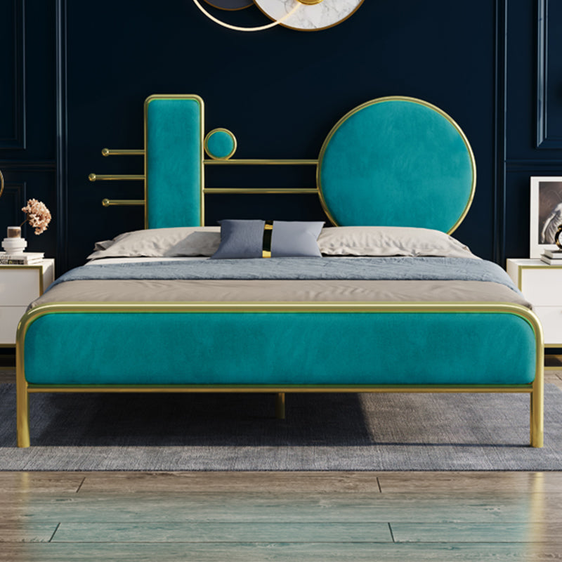 Glam Open-Frame Bed with Velvet Open-Frame Headboard and Metal Legs Bed