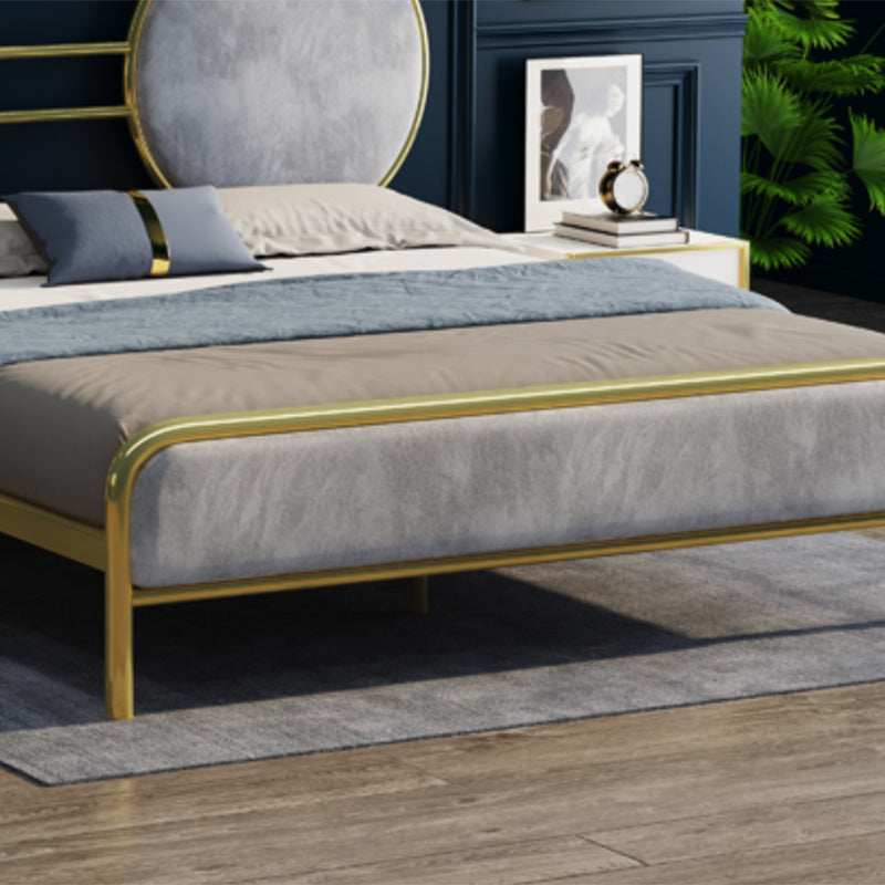 Glam Open-Frame Bed with Velvet Open-Frame Headboard and Metal Legs Bed