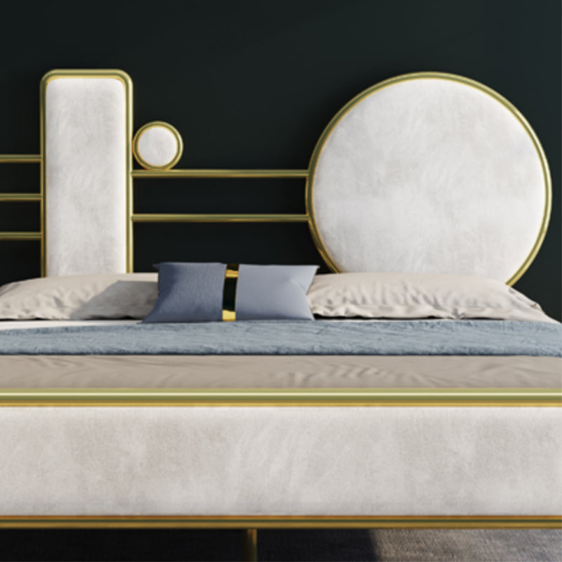 Glam Open-Frame Bed with Velvet Open-Frame Headboard and Metal Legs Bed