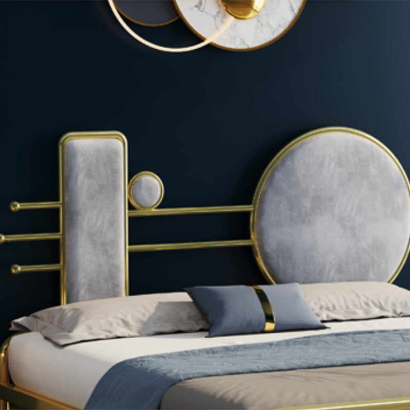 Glam Open-Frame Bed with Velvet Open-Frame Headboard and Metal Legs Bed