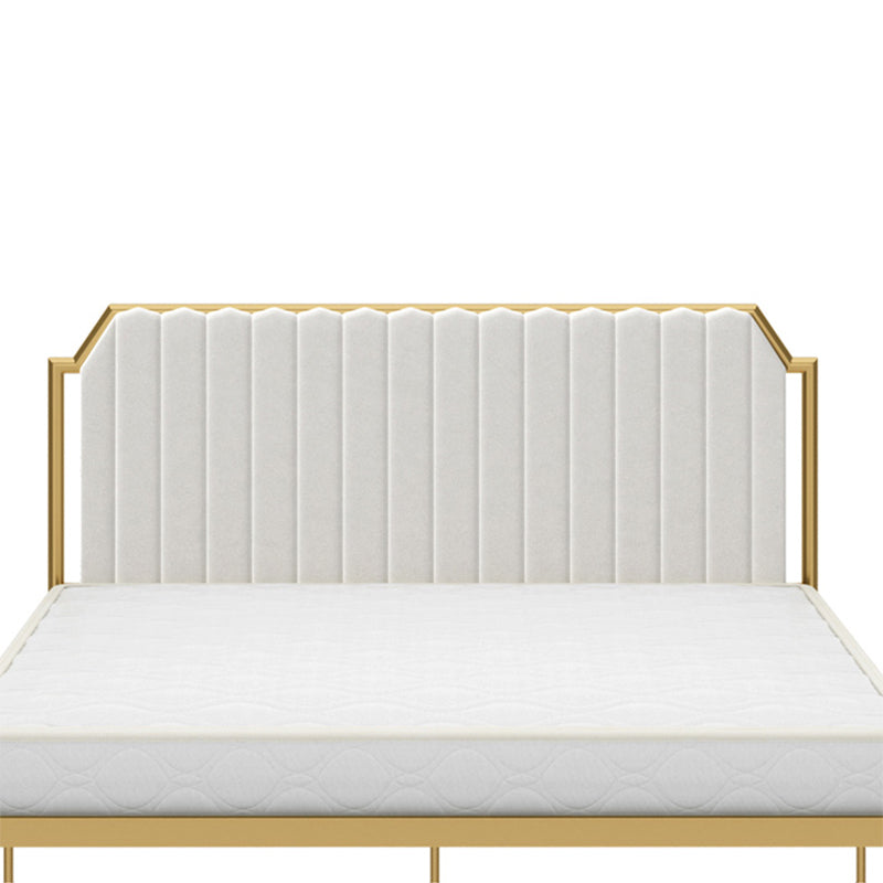 Leather Bed,Queen Metal Frame Panel Bed with Scooped Headboard