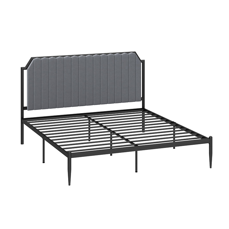 Leather Bed,Queen Metal Frame Panel Bed with Scooped Headboard