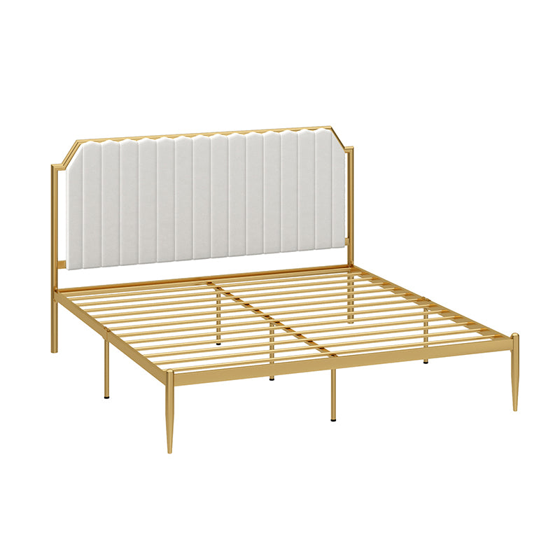 Leather Bed,Queen Metal Frame Panel Bed with Scooped Headboard